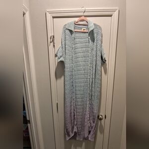 Light Blue to Lavender Knit Maxi Cardigan